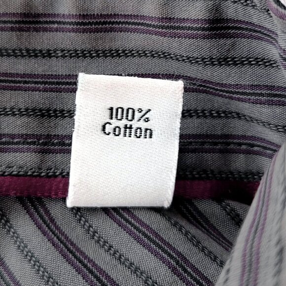 Calvin Klein Regular Fit Button Down Dark Grey Discrete Burgundy Striped Shirt - Picture 4 of 7